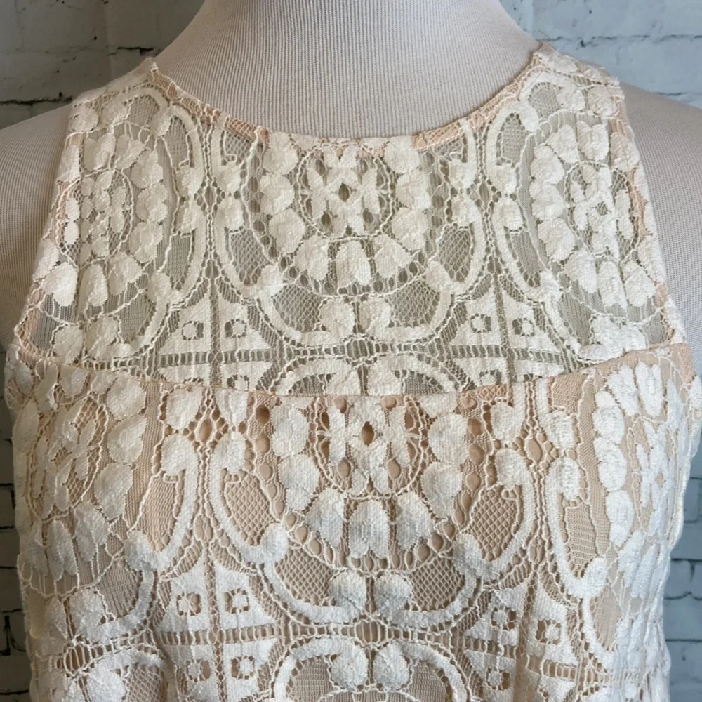 Free People Wallflower Cream Nude Lace Mini Dress Sz XS Feminine Cute Romantic - Picture 4 of 16